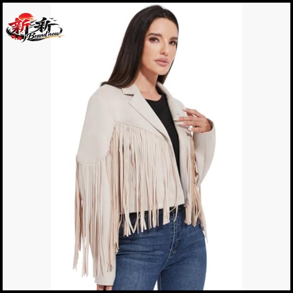 Fringe Leather Jacket Women Cropped Suede Coat Western Cowgirl Outfit - Picture 4 of 6